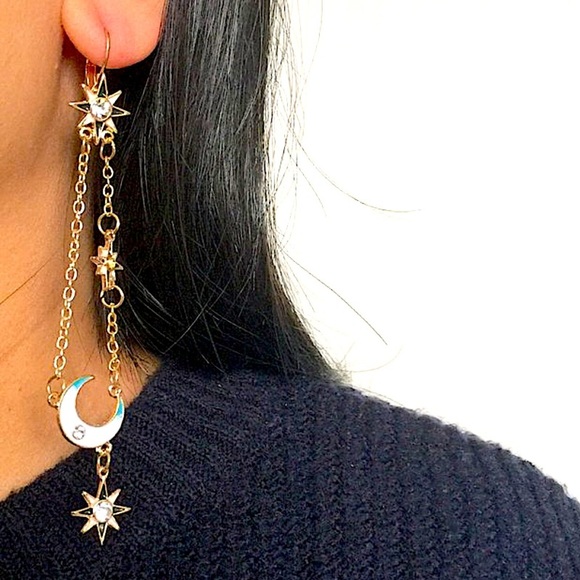 2 FOR $20 Boho Gold North Star Moon Dangle Drop Earrings - Picture 5 of 6